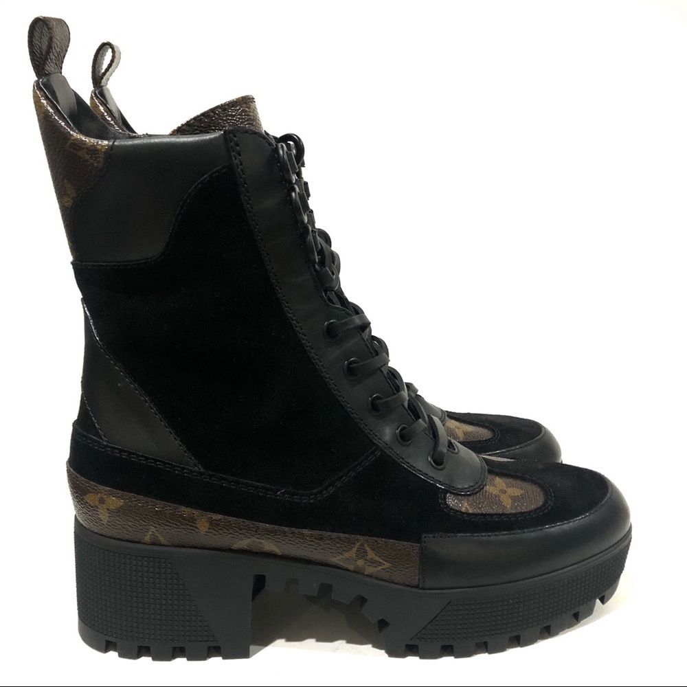 Authentic Louis Vuitton Laureate Leather Moto Combat Military Boots Booties 38 - Picture 2 of 15